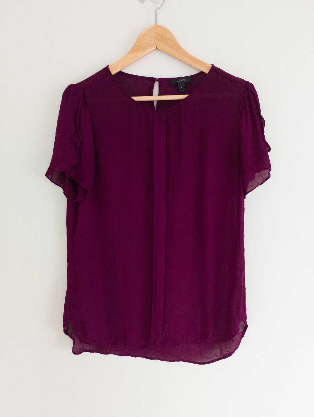 J. Crew Silk Petal Sleeve Top Size 8 Magenta Plum Berry Blouse